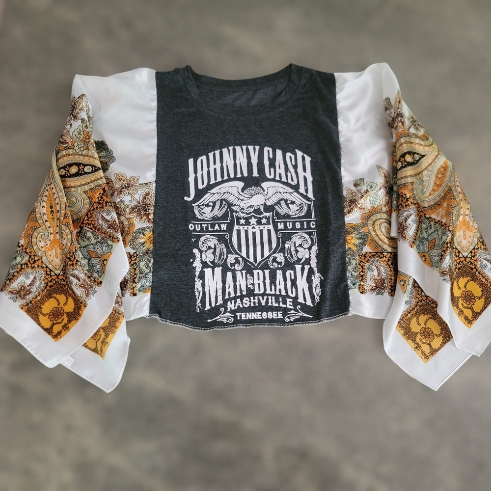 Upcycled Johnny Cash Summer Boho Tee - Picture 2 of 2